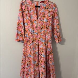 MAX&Co Citrus Floral Fit & Flare Dress Orange Pink Size L EUC
